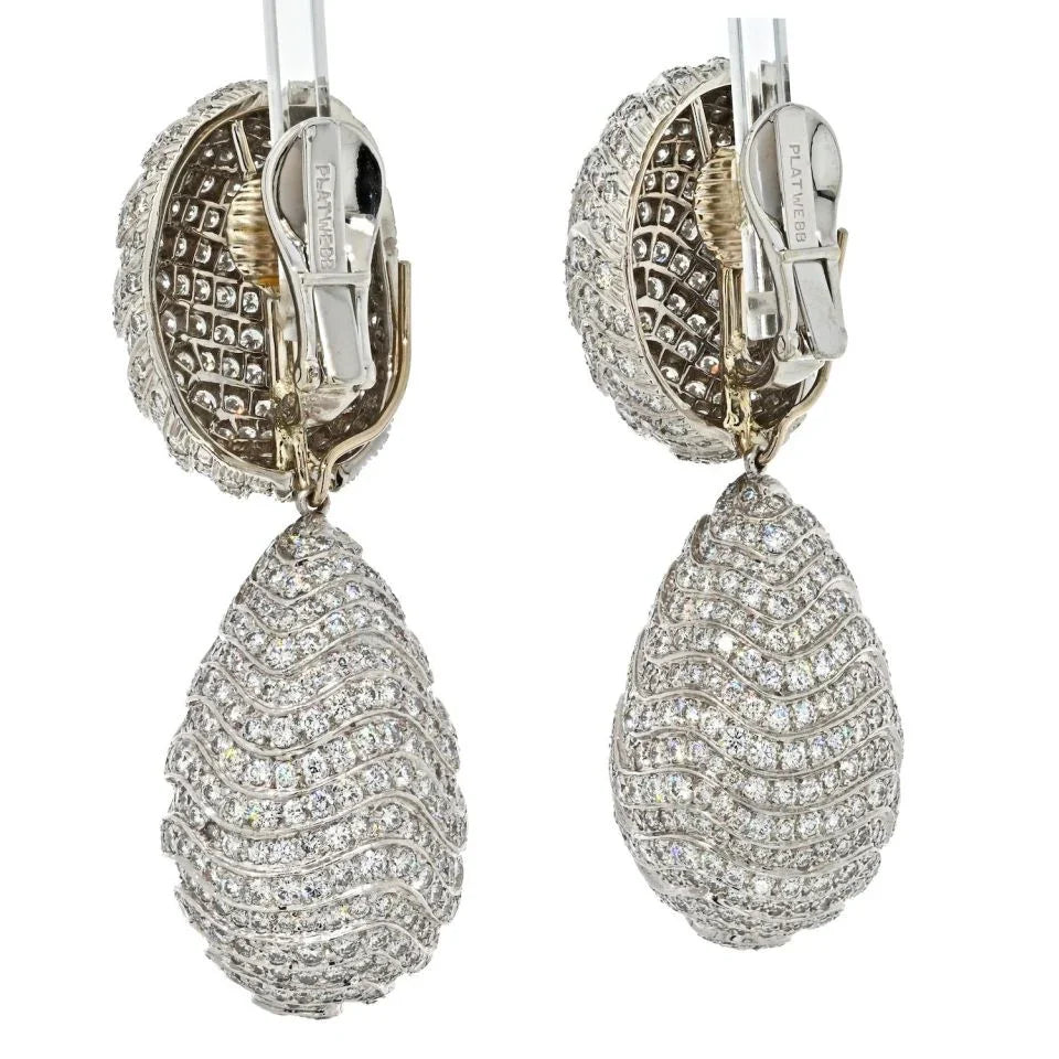 David Webb Platinum & 18K White Gold Bombe Day To Night Pave Diamond Drop Earrings - The Back Vault