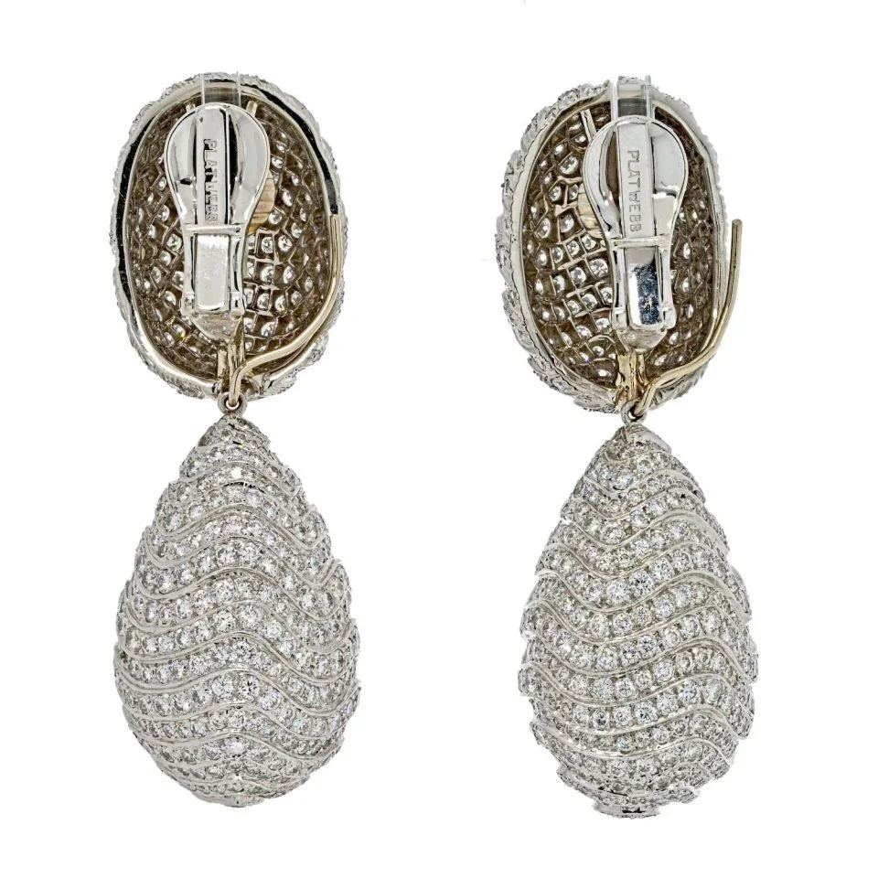David Webb Platinum & 18K White Gold Bombe Day To Night Pave Diamond Drop Earrings - The Back Vault
