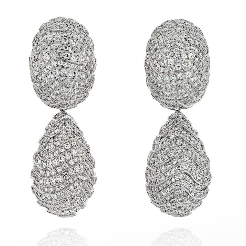 David Webb Platinum & 18K White Gold Bombe Day To Night Pave Diamond Drop Earrings - The Back Vault