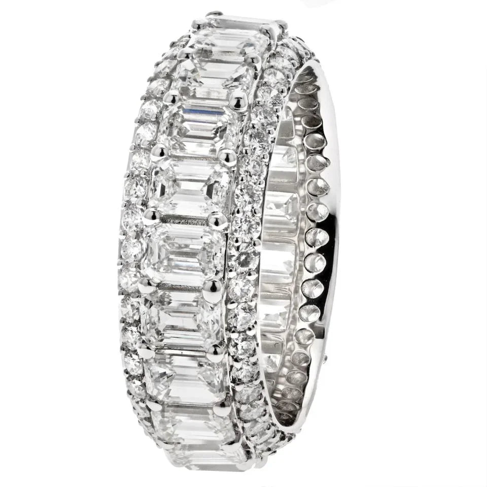 14K White Gold 5.50cttw Emerald Cut And Round Diamond Eternity Band - The Back Vault