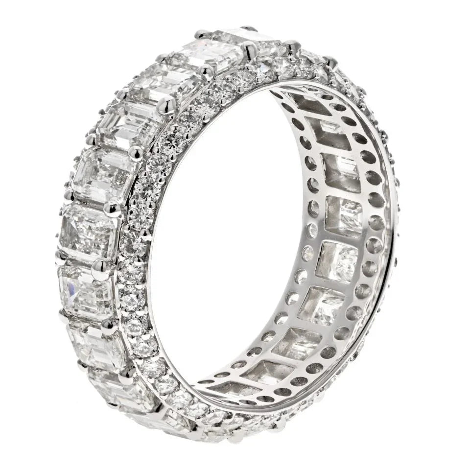 14K White Gold 5.50cttw Emerald Cut And Round Diamond Eternity Band - The Back Vault