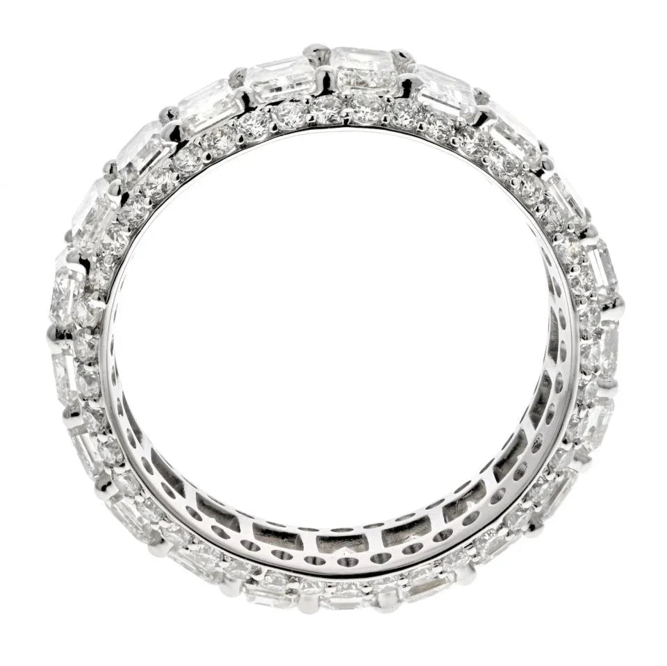 14K White Gold 5.50cttw Emerald Cut And Round Diamond Eternity Band - The Back Vault