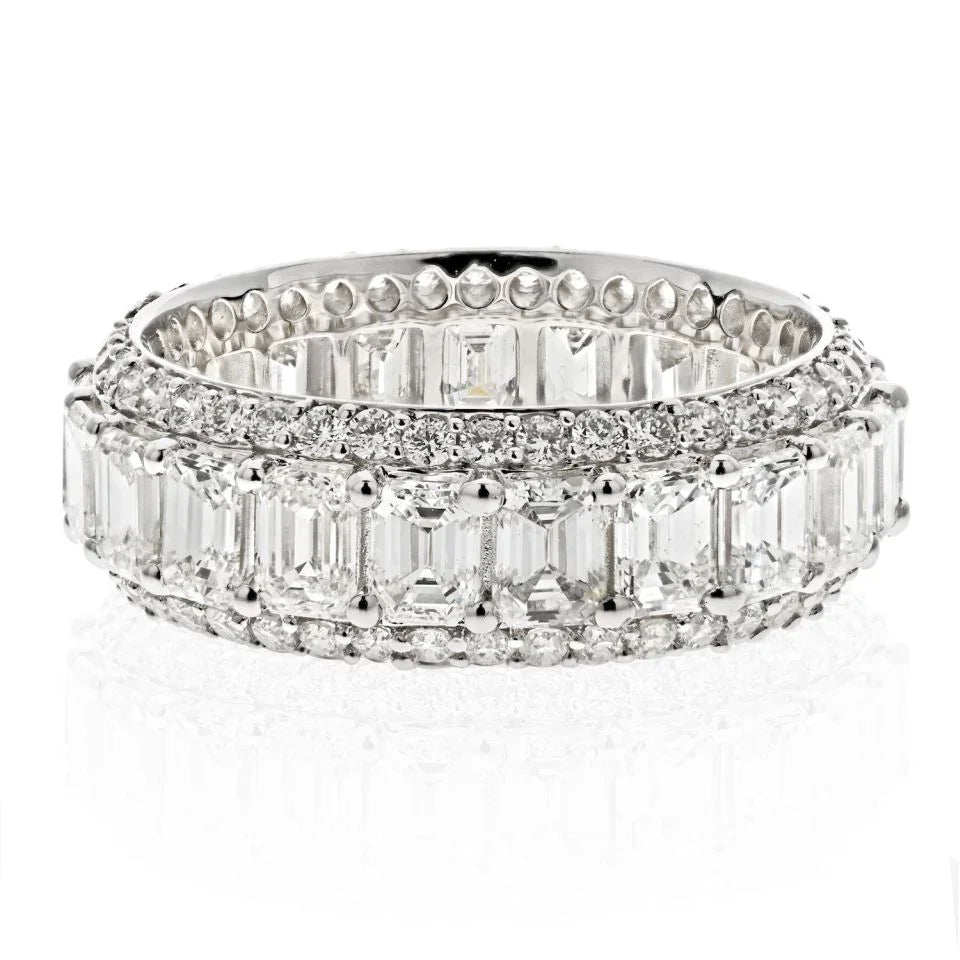 14K White Gold 5.50cttw Emerald Cut And Round Diamond Eternity Band - The Back Vault