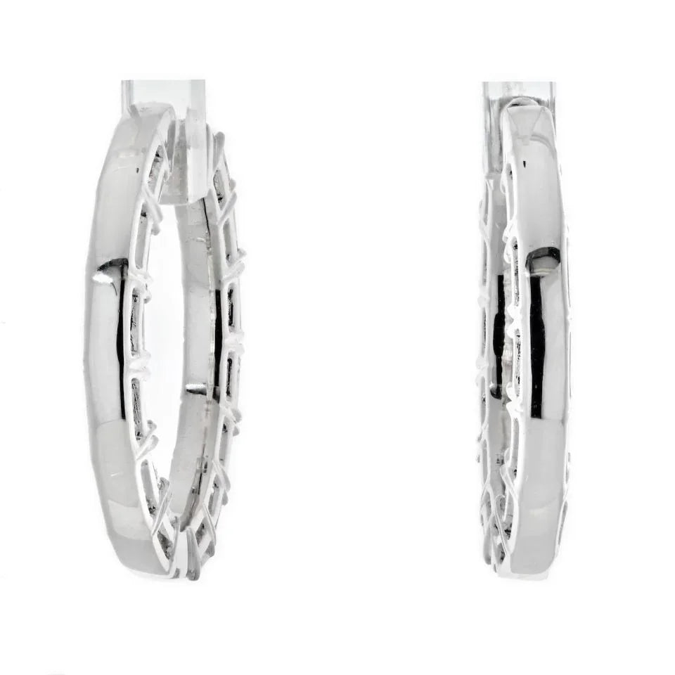 14K White Gold 3.25cttw Wide Inside Out Emerald Cut Diamond Hoop Earrings - The Back Vault