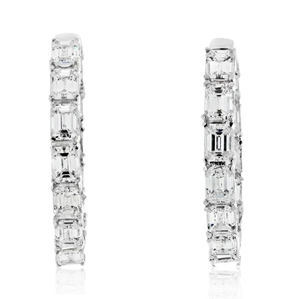 14K White Gold 3.25cttw Wide Inside Out Emerald Cut Diamond Hoop Earrings - The Back Vault