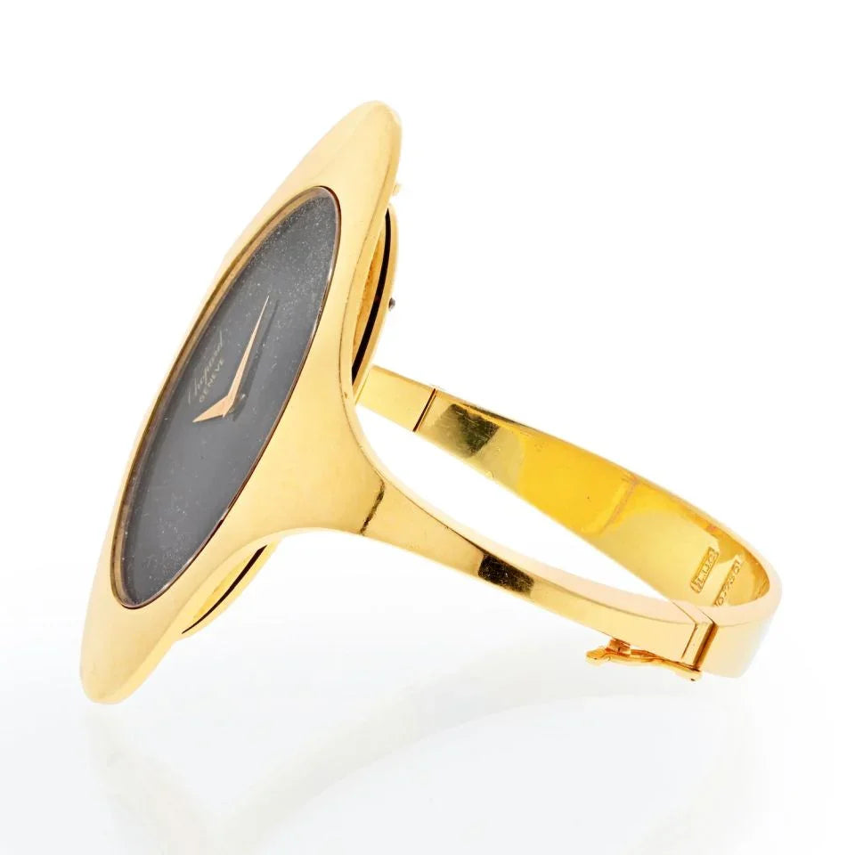 Chopard Ellipse 18K Yellow Gold 1970's Oval Dial 5038 Black Dial Watch - The Back Vault