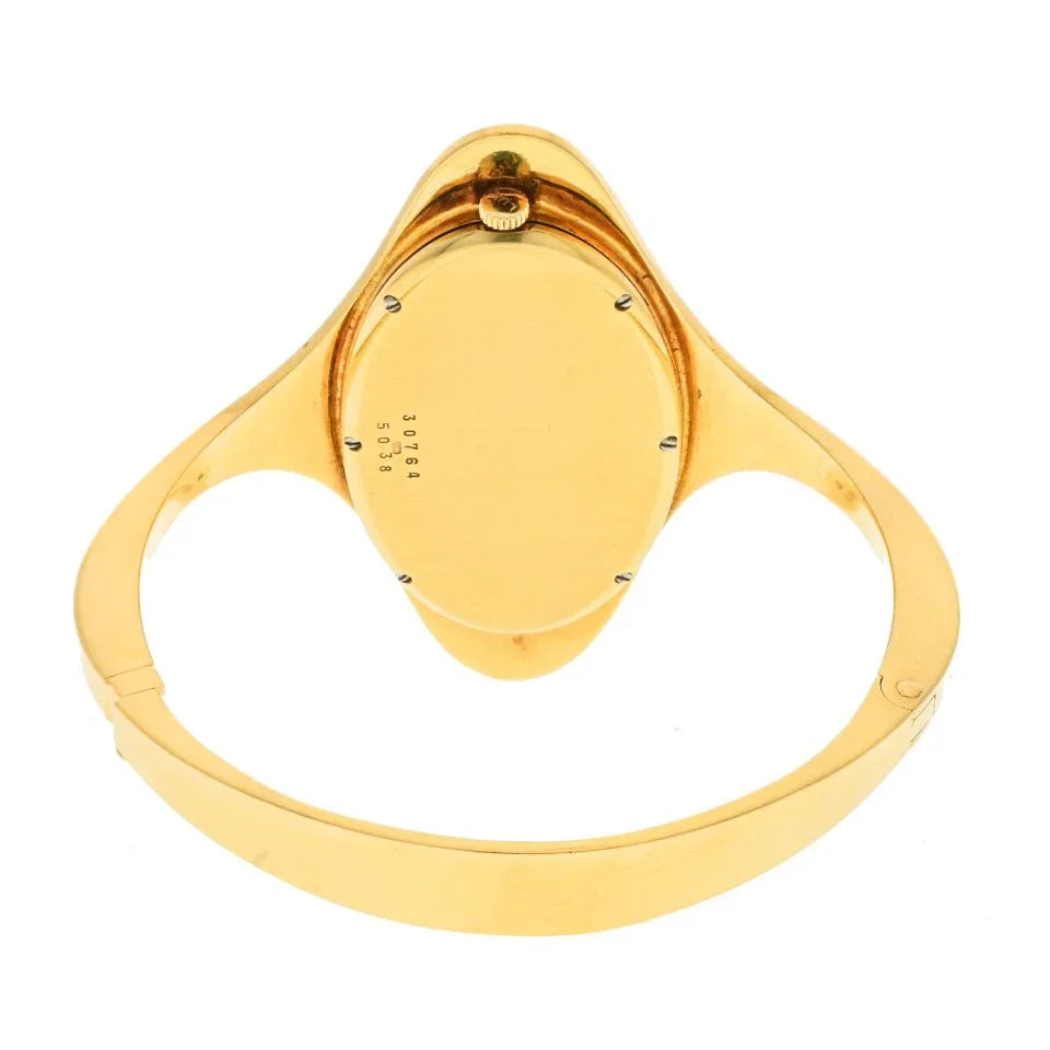 Chopard Ellipse 18K Yellow Gold 1970's Oval Dial 5038 Black Dial Watch - The Back Vault
