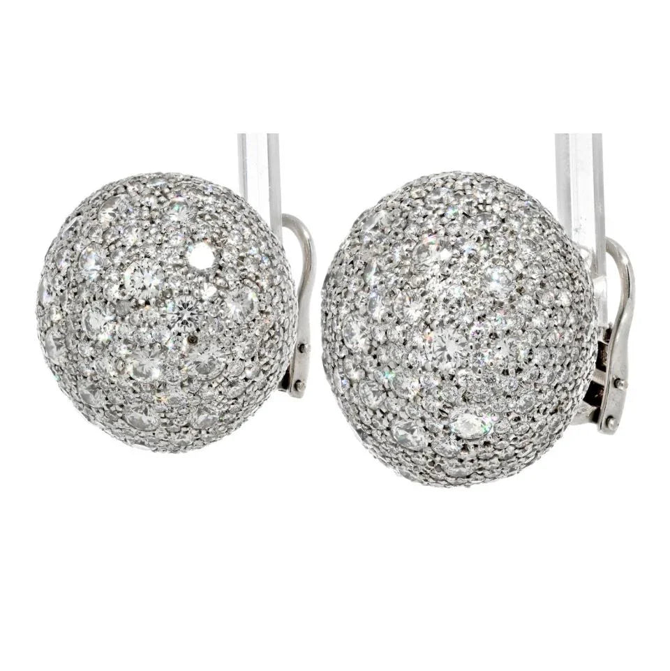 18K White Gold 30.00cttw Large Diamond Pave Ball Clip Earrings - The Back Vault