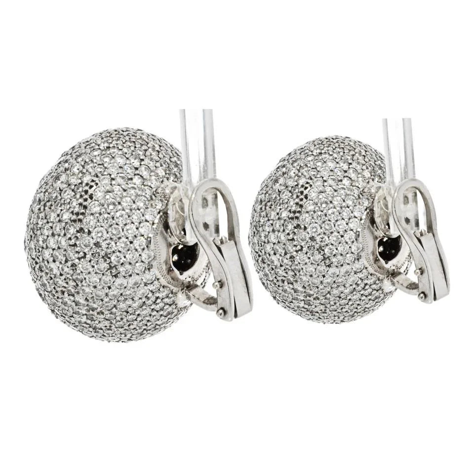 18K White Gold 30.00cttw Large Diamond Pave Ball Clip Earrings - The Back Vault