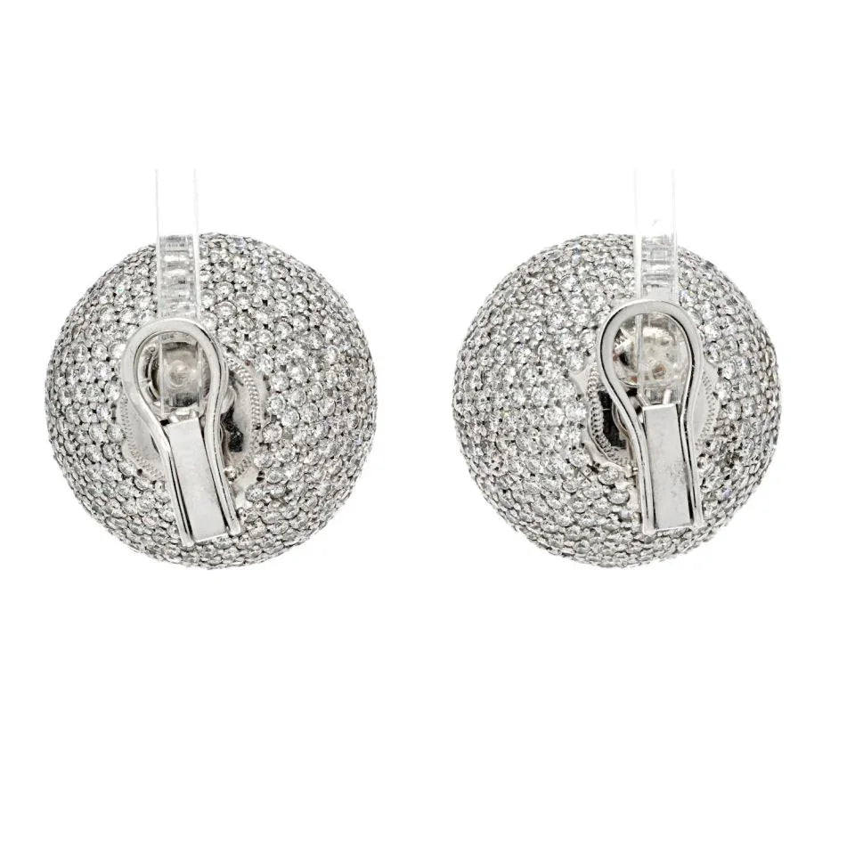 18K White Gold 30.00cttw Large Diamond Pave Ball Clip Earrings - The Back Vault