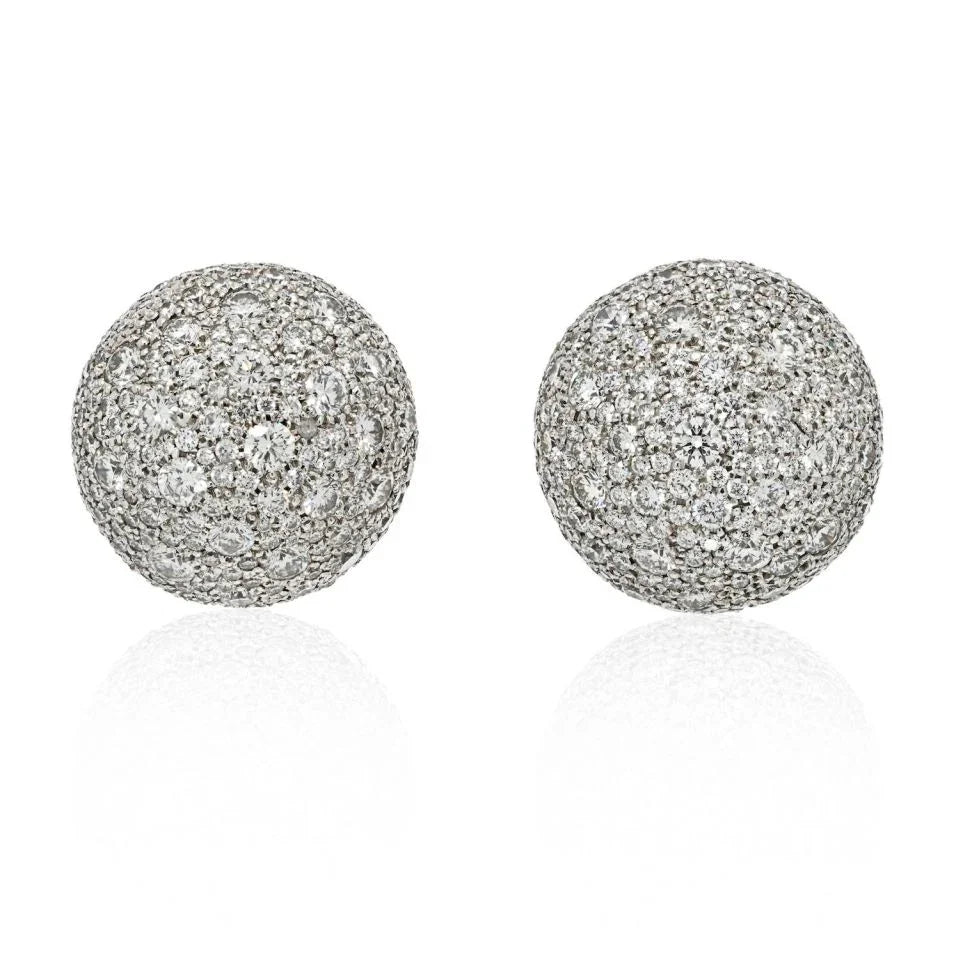 18K White Gold 30.00cttw Large Diamond Pave Ball Clip Earrings - The Back Vault