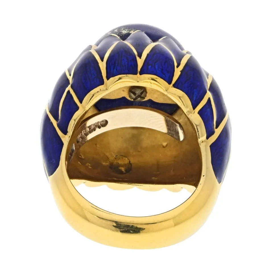 David Webb Platinum & 18K Yellow Gold Lapis And Blue Enamel Ring - The Back Vault