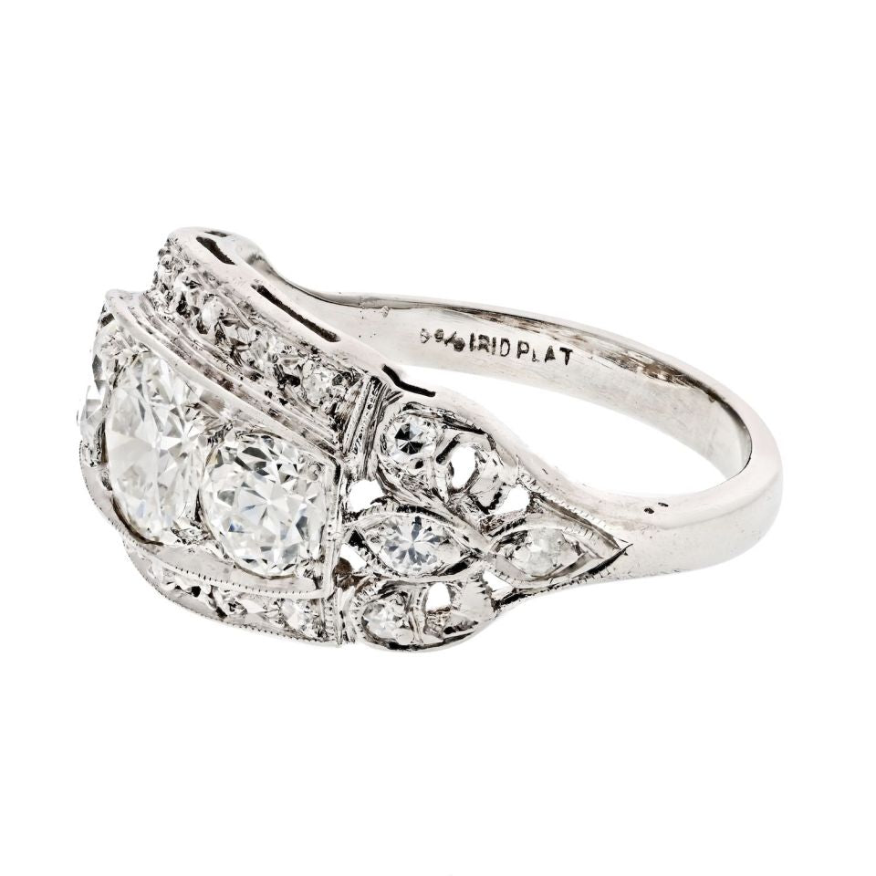 Platinum 2.50cttw Deco Diamond Three Stone Right Hand Ring
