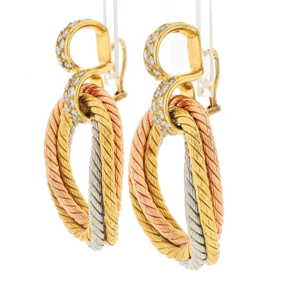 Cartier 18K Tri Color Veronique Cartier Tricolor Twisted Rope Doorknocker Earrings - The Back Vault