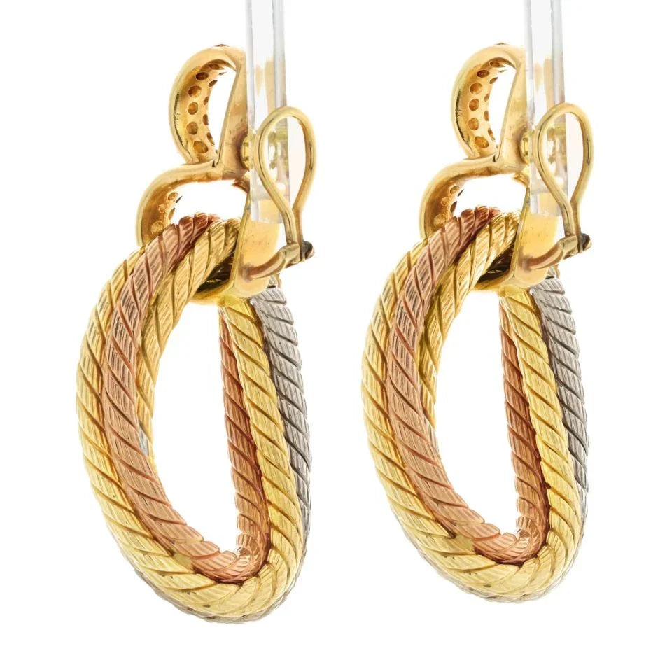 Cartier 18K Tri Color Veronique Cartier Tricolor Twisted Rope Doorknocker Earrings - The Back Vault