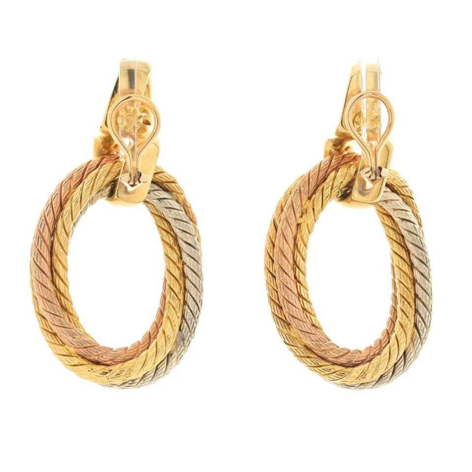 Cartier 18K Tri Color Veronique Cartier Tricolor Twisted Rope Doorknocker Earrings - The Back Vault