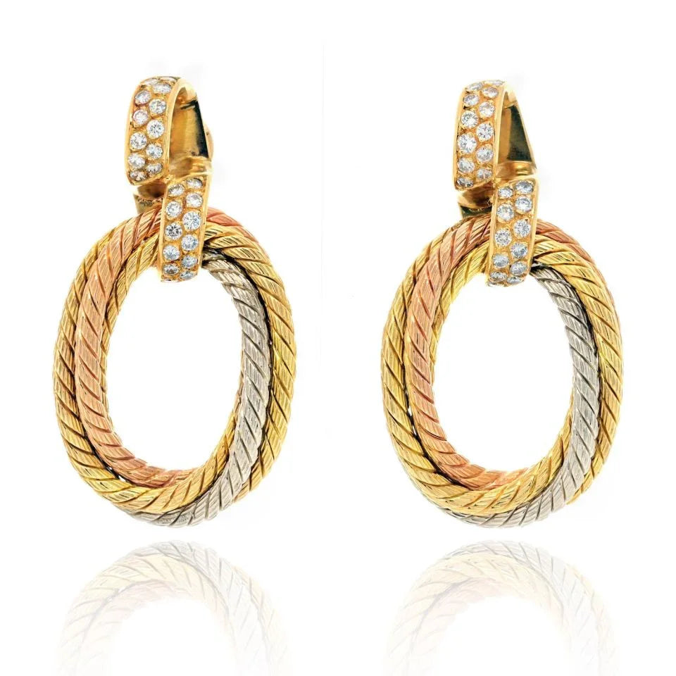 Cartier 18K Tri Color Veronique Cartier Tricolor Twisted Rope Doorknocker Earrings - The Back Vault