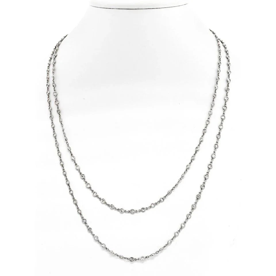 Platinum 20.00cttw Diamond By The Yard Chain Necklace - The Back Vault