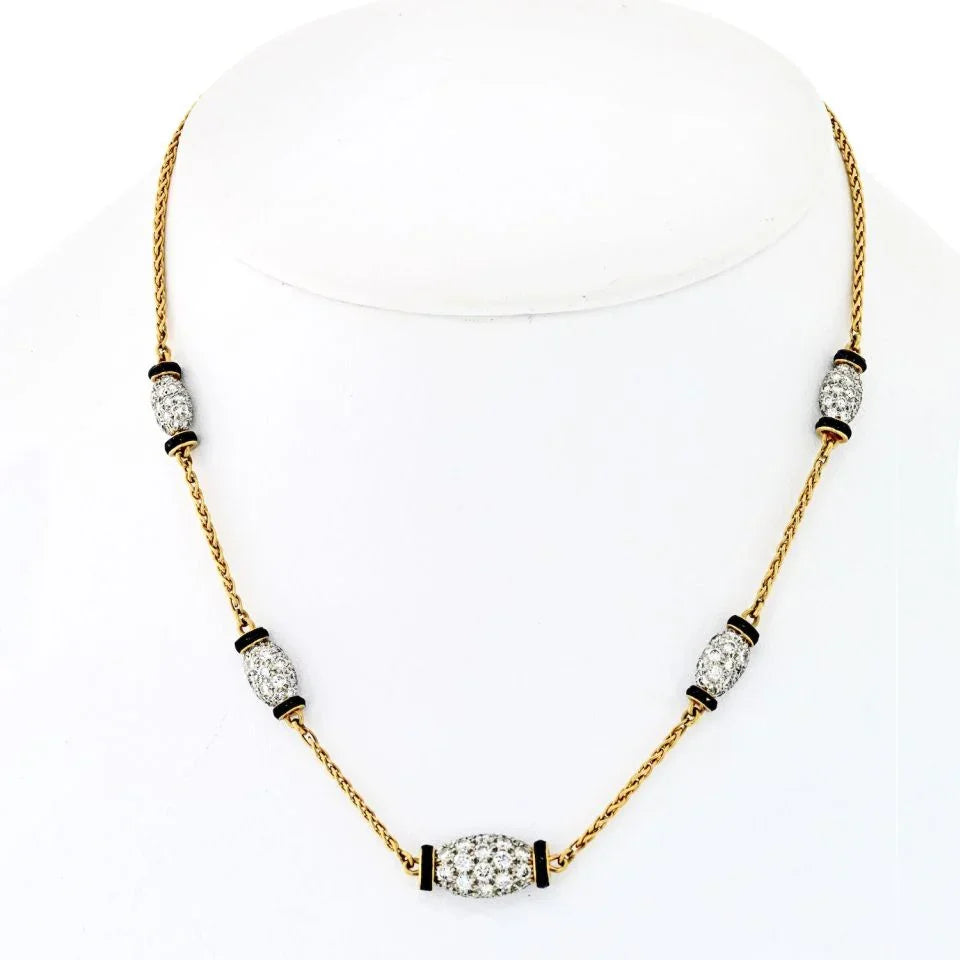 David Webb Platinum & 18K Yellow Gold Night Cap 5 Station Black Enamel 15.5 inches Necklace - The Back Vault