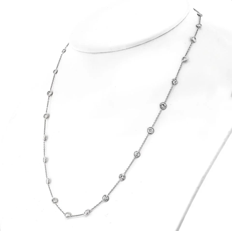 Platinum 3.22cttw 25 Round Diamond By The Yard Chain Necklace - The Back Vault