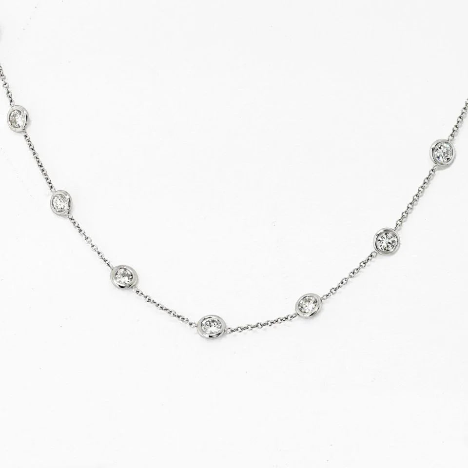 Platinum 3.22cttw 25 Round Diamond By The Yard Chain Necklace - The Back Vault