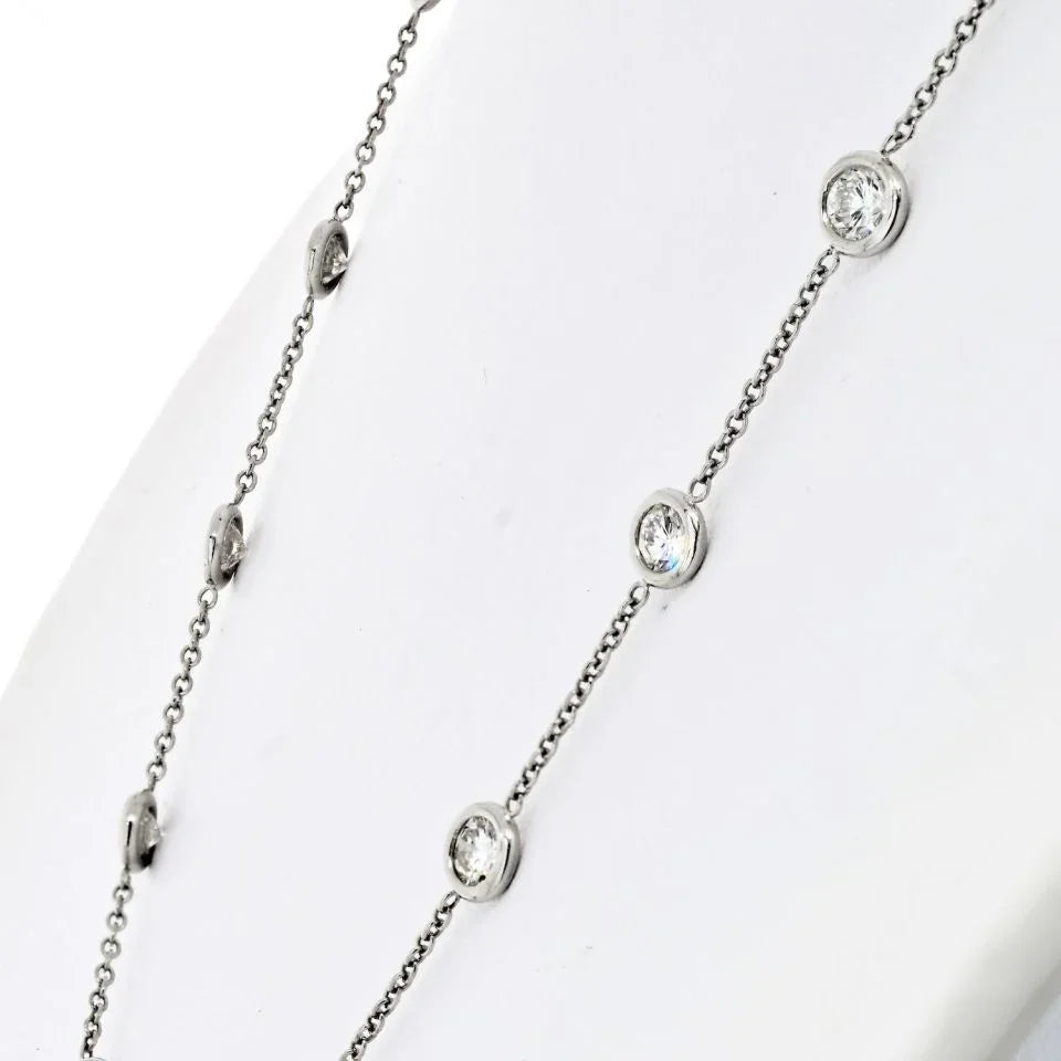 Platinum 3.22cttw 25 Round Diamond By The Yard Chain Necklace - The Back Vault