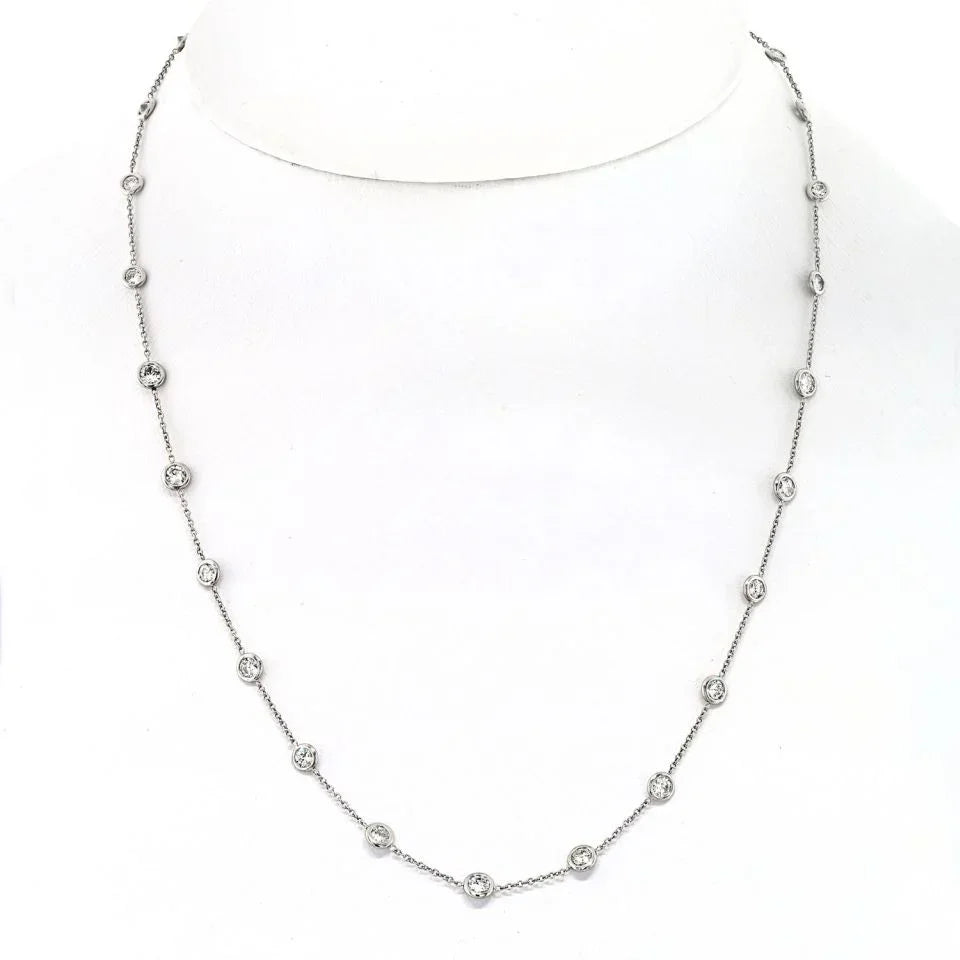 Platinum 3.22cttw 25 Round Diamond By The Yard Chain Necklace - The Back Vault