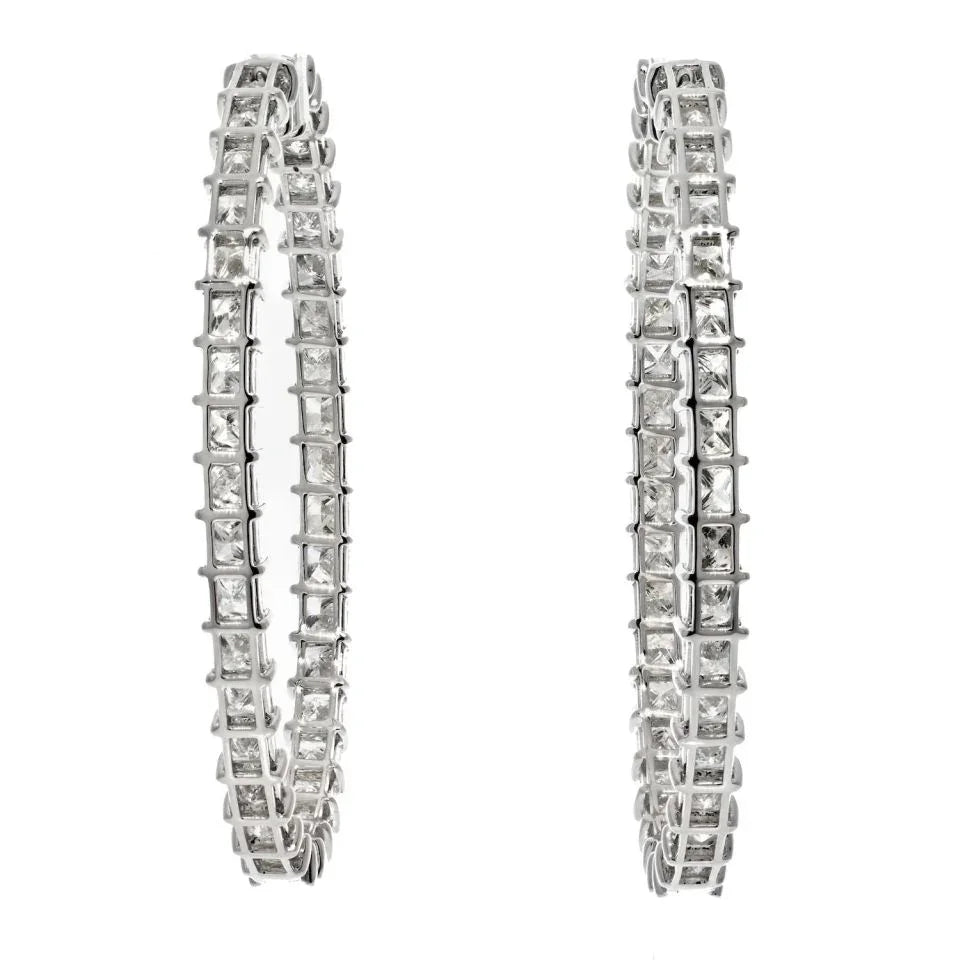 18K White Gold 13.55cttw Princess Cut Diamond Hoop Earrings - The Back Vault