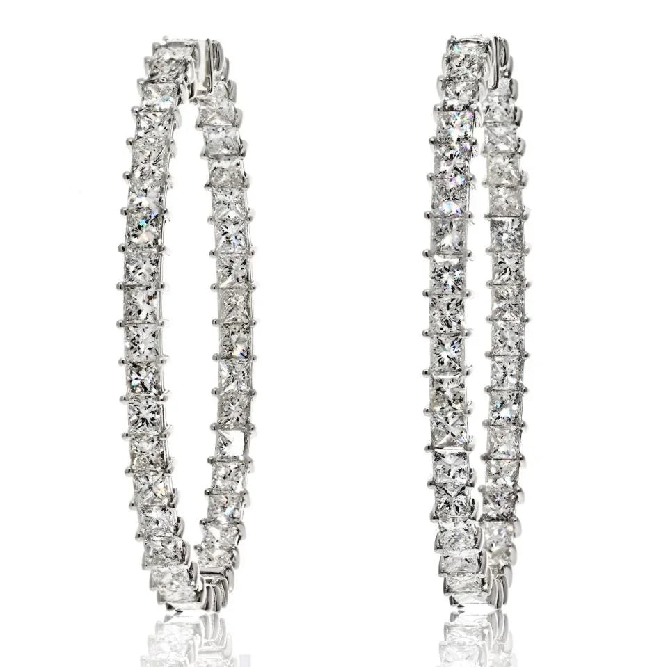 18K White Gold 13.55cttw Princess Cut Diamond Hoop Earrings - The Back Vault