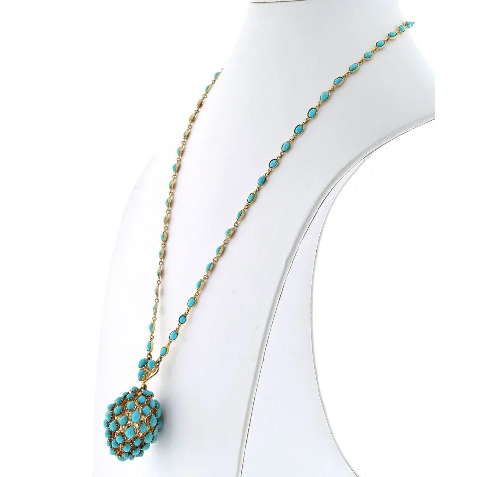 18K Yellow Gold Turquoise Acorn Pendant On A Chain Necklace - The Back Vault