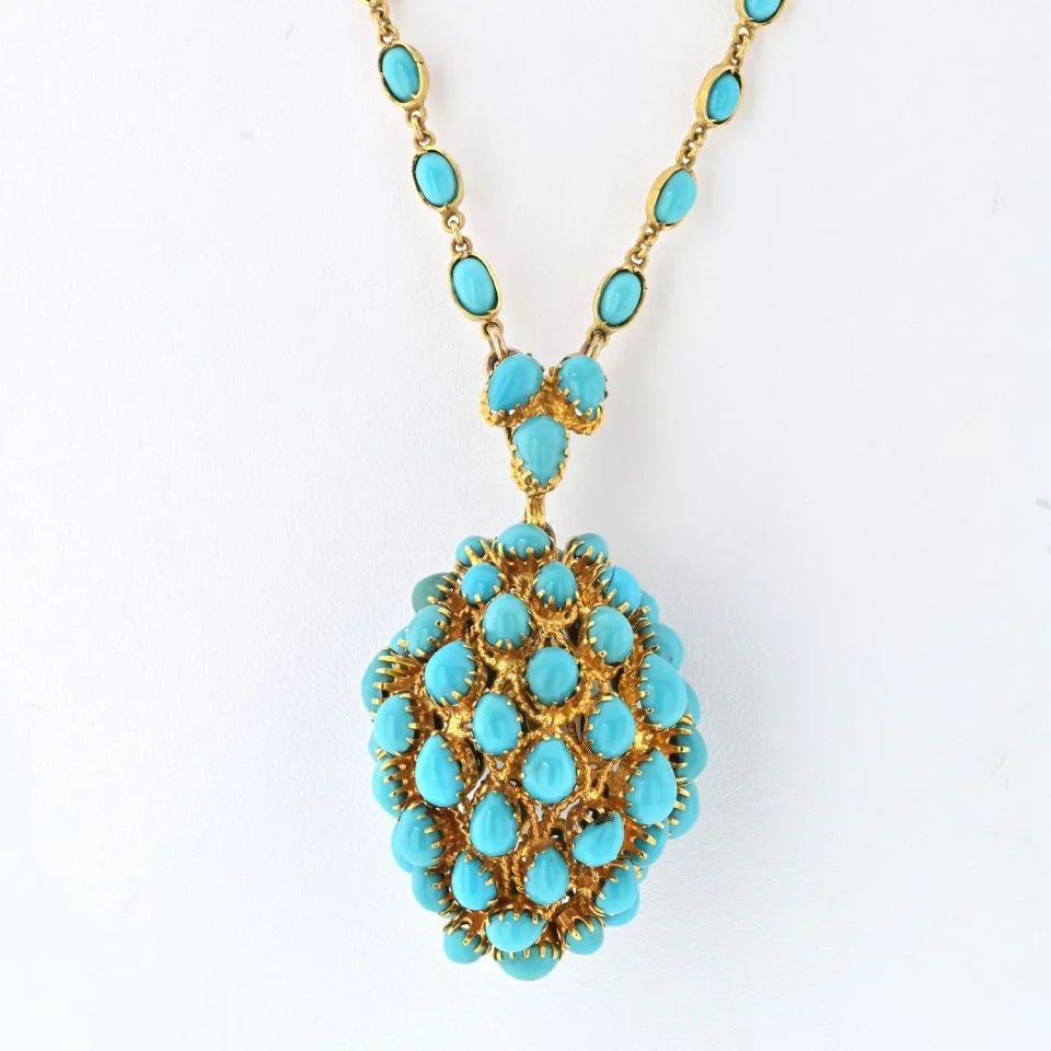 18K Yellow Gold Turquoise Acorn Pendant On A Chain Necklace - The Back Vault