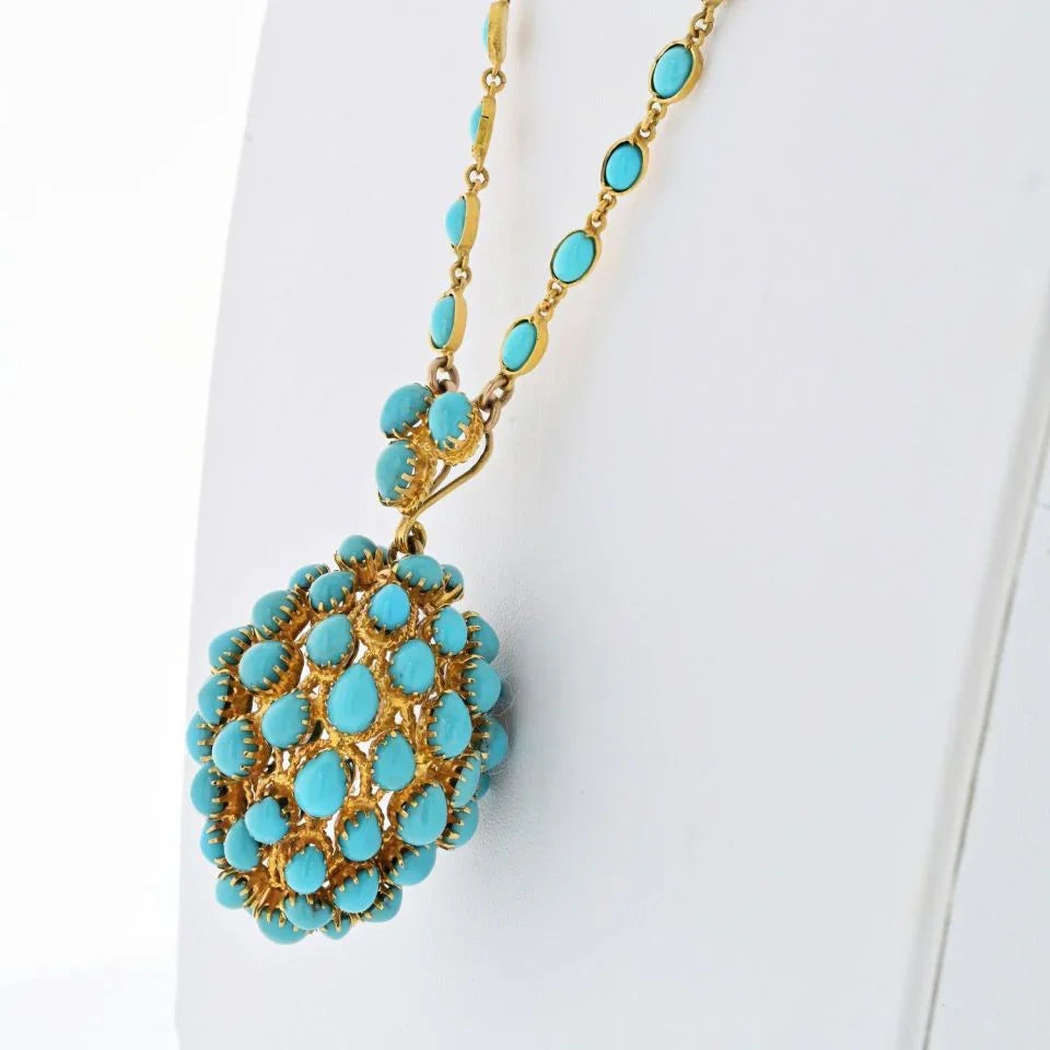 18K Yellow Gold Turquoise Acorn Pendant On A Chain Necklace - The Back Vault