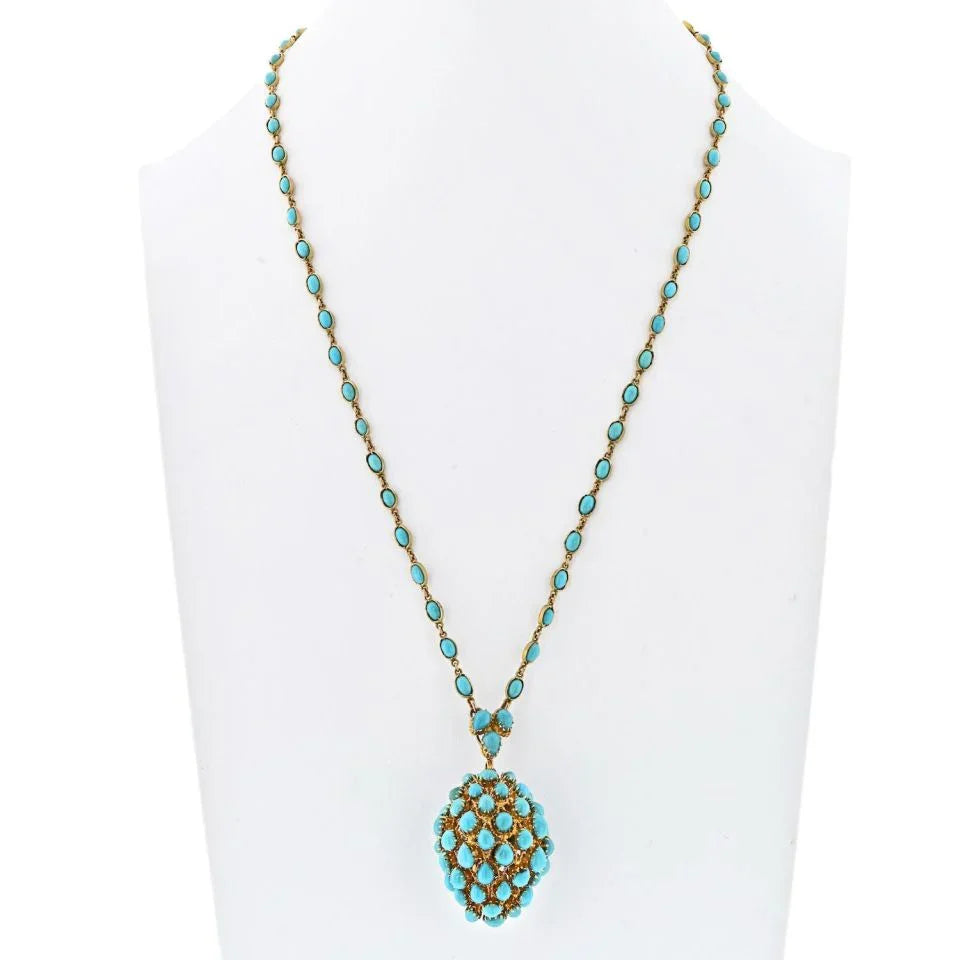 18K Yellow Gold Turquoise Acorn Pendant On A Chain Necklace - The Back Vault