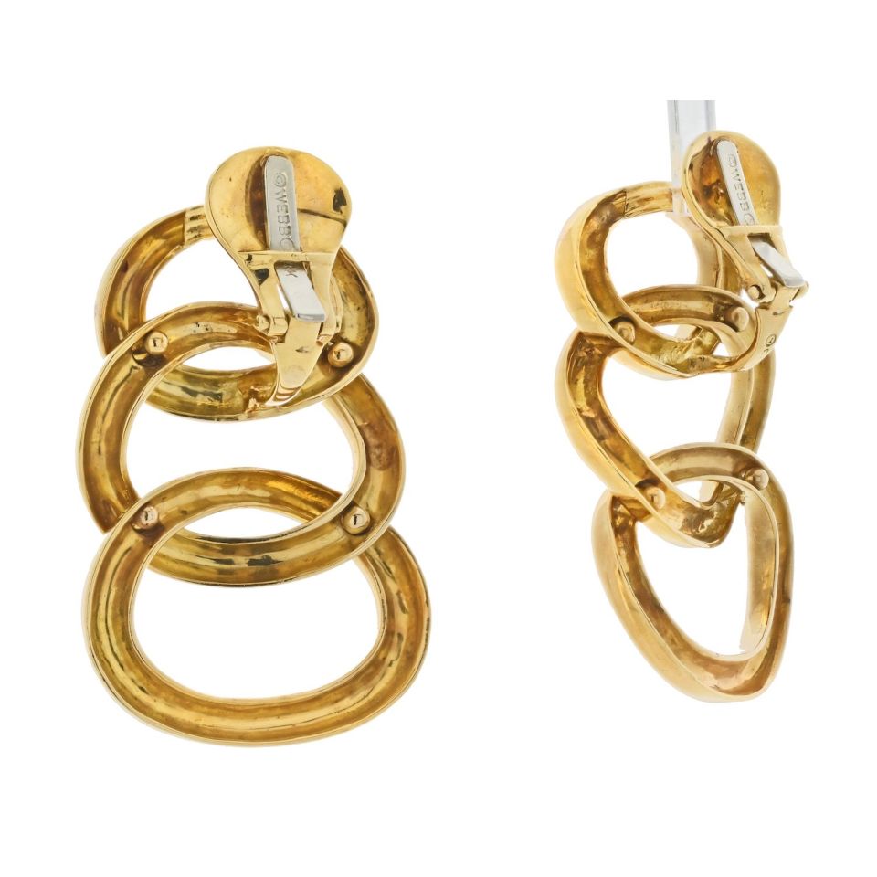 David Webb Platinum & 18K Yellow Gold triple Oval Layered Hoop Style Clip On Earrings