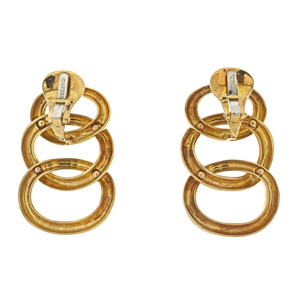 David Webb Platinum & 18K Yellow Gold triple Oval Layered Hoop Style Clip On Earrings