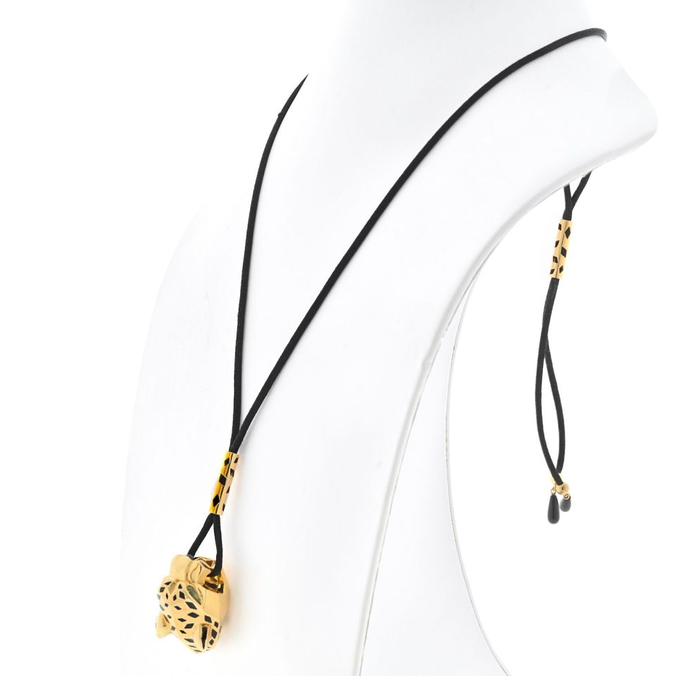 Cartier 18K Yellow Gold Panthere On A Black Cord Pendant