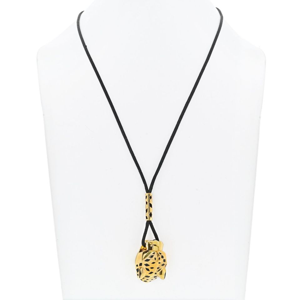 Cartier 18K Yellow Gold Panthere On A Black Cord Pendant