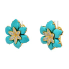 18K Yellow Gold Turquoise Diamond Flower Earrings - The Back Vault