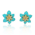 18K Yellow Gold Turquoise Diamond Flower Earrings - The Back Vault