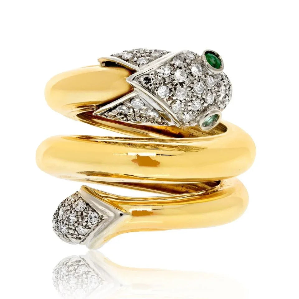 Graff Platinum & 18K Yellow Gold Serpent Wrap Around Diamond Ring - The Back Vault