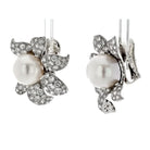 David Webb Platinum Diamond And White Pearl Flower Clip Earrings - The Back Vault