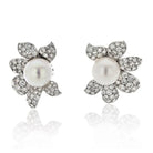 David Webb Platinum Diamond And White Pearl Flower Clip Earrings - The Back Vault