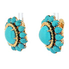 David Webb Platinum & 18K Yellow Gold Cabochon Cut Turquoise Flower Clip-On Earrings - The Back Vault