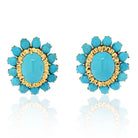 David Webb Platinum & 18K Yellow Gold Cabochon Cut Turquoise Flower Clip-On Earrings - The Back Vault
