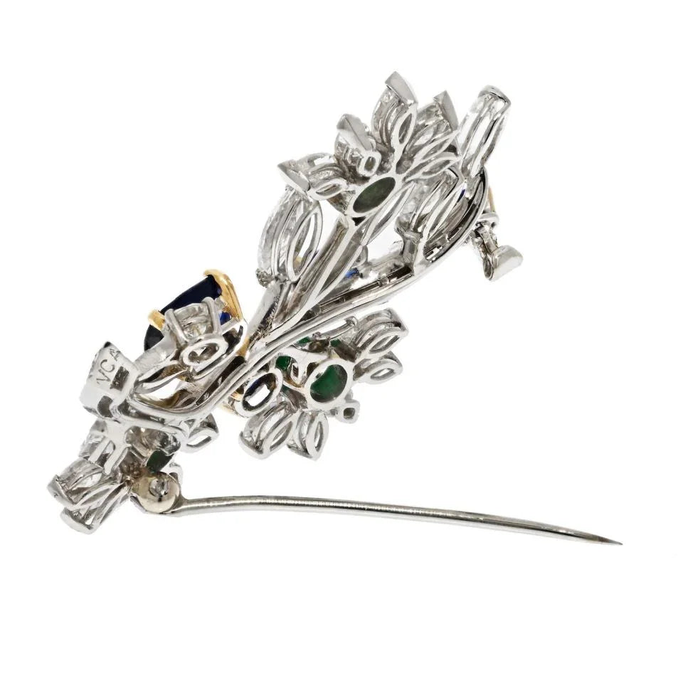 Van Cleef & Arpels Platinum Bouquet Diamond, Sapphire And Emerald Brooch - The Back Vault