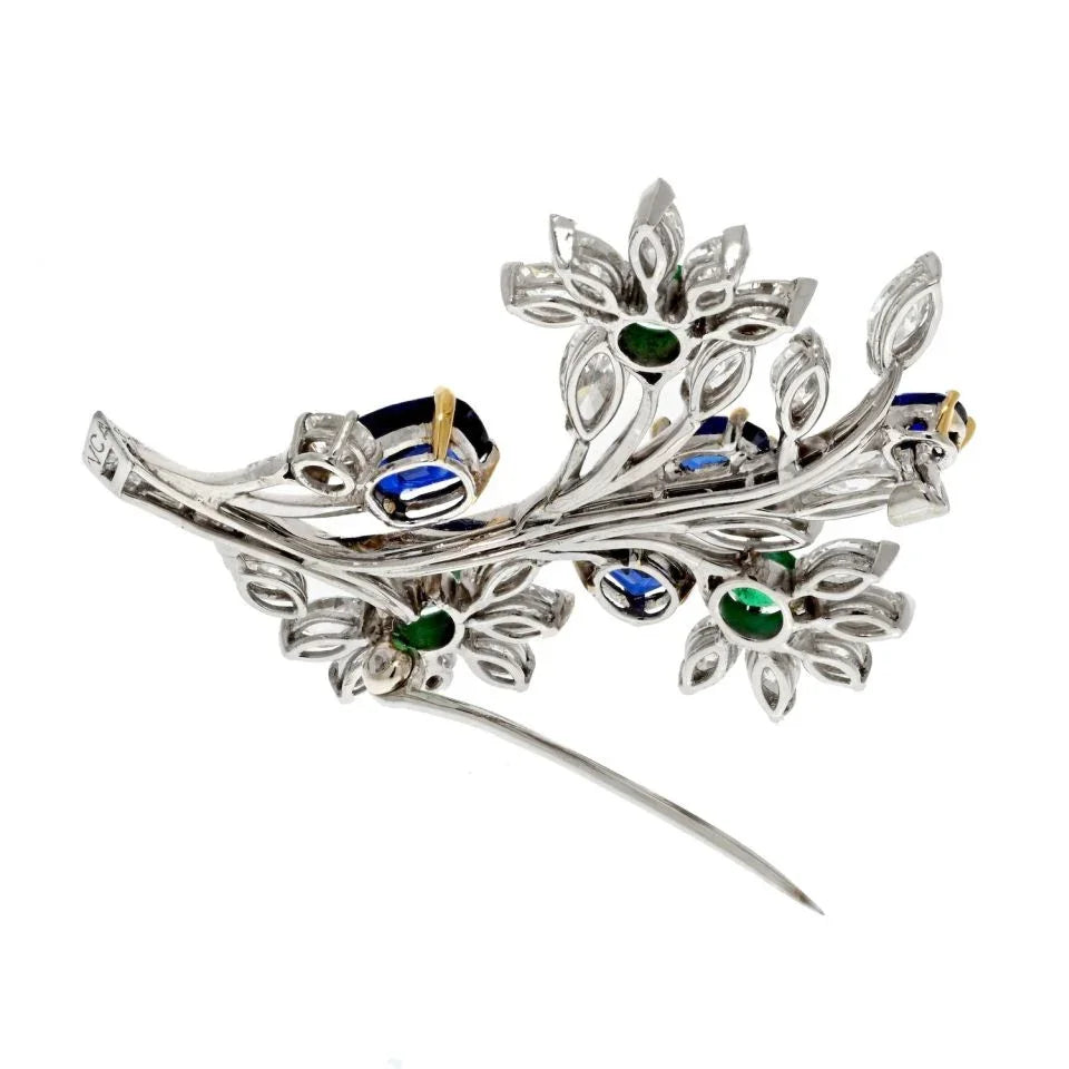 Van Cleef & Arpels Platinum Bouquet Diamond, Sapphire And Emerald Brooch - The Back Vault