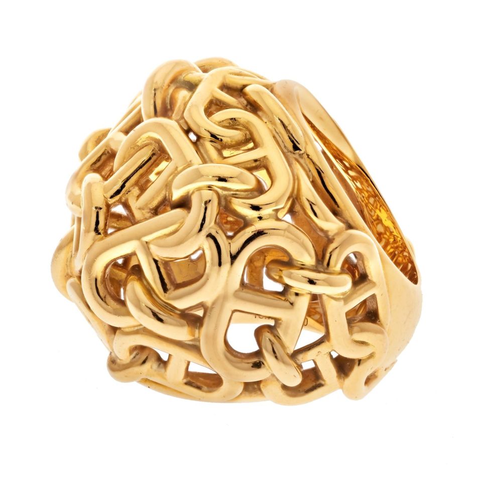 Hermes 18K Yellow Gold Chaîne d'Ancre Dome Cocktail Ring - The Back Vault