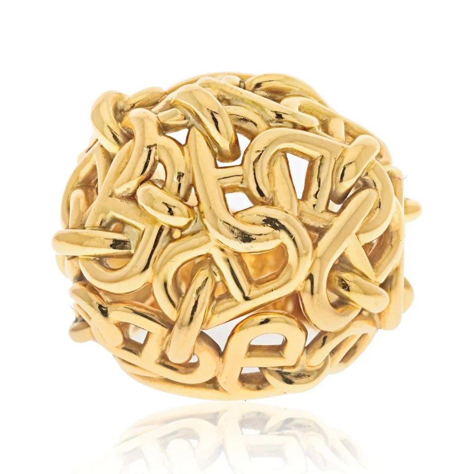 Hermes 18K Yellow Gold Chaîne d'Ancre Dome Cocktail Ring - The Back Vault