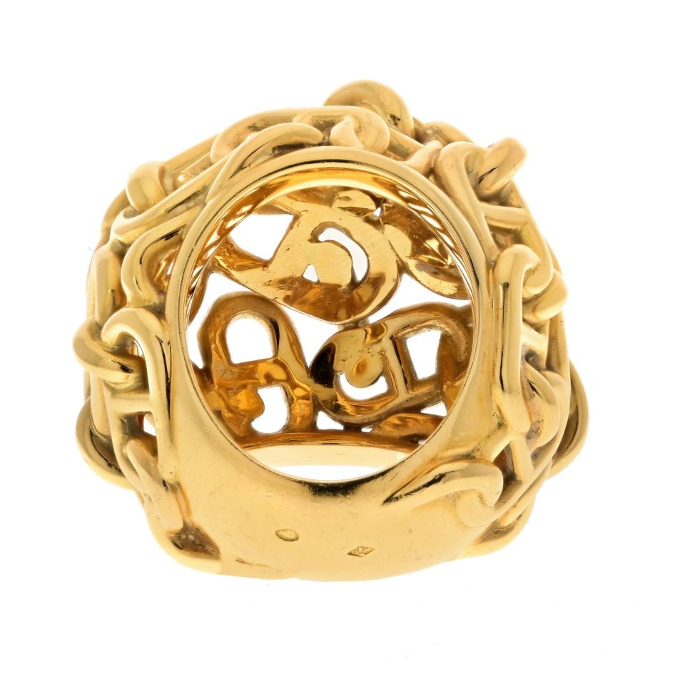 Hermes 18K Yellow Gold Chaîne d'Ancre Dome Cocktail Ring - The Back Vault