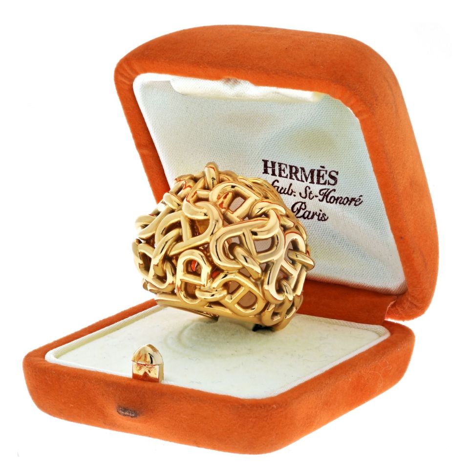 Hermes 18K Yellow Gold Chaîne d'Ancre Dome Cocktail Ring - The Back Vault